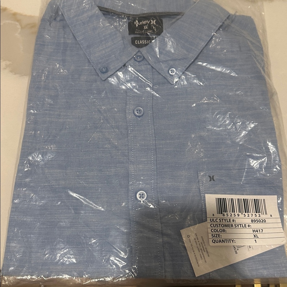 NWT Hurley Blue Classic Fit shirt, XL